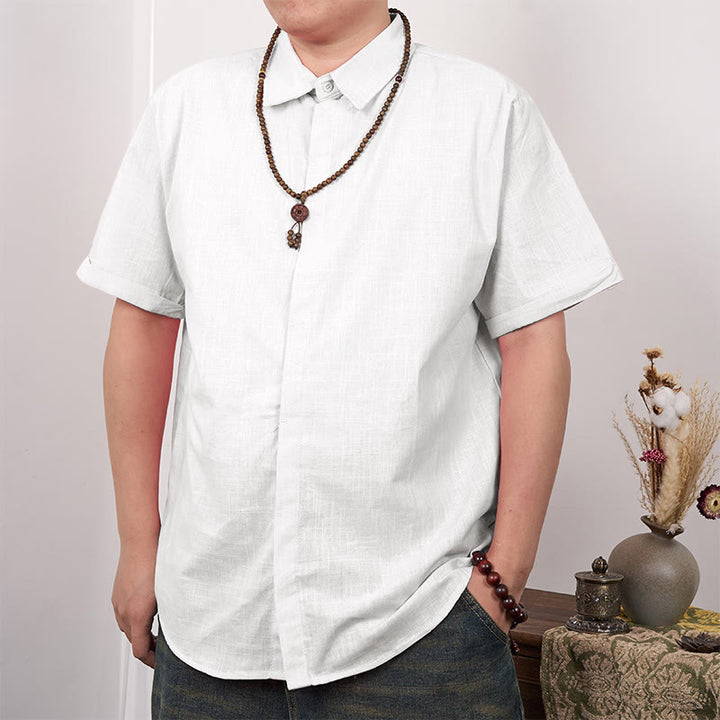 Chemise décontractée en coton et lin à manches courtes et boutons pour homme Buddha Stones - Blanc - US/UK/AU44，EU54 (3XL) - image 1
