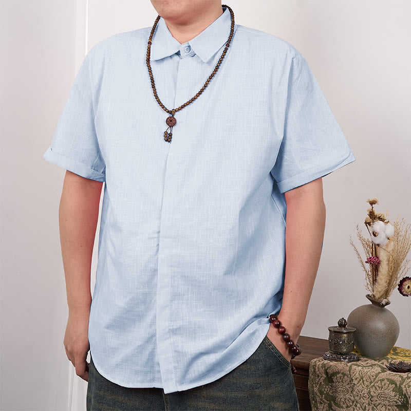 Chemise décontractée en coton et lin à manches courtes et boutons pour homme Buddha Stones - Bleu ciel clair - US/UK/AU44，EU54 (3XL) - image 15