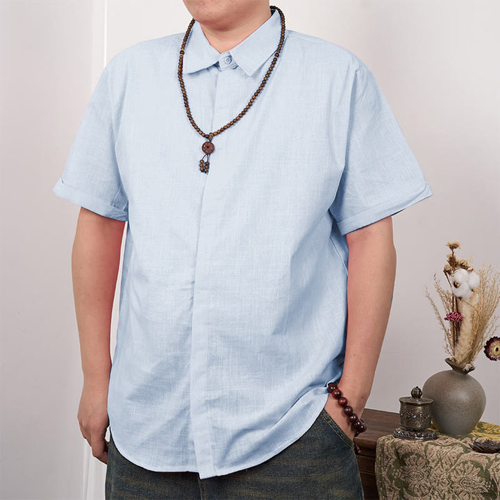 Chemise décontractée en coton et lin à manches courtes et boutons pour homme Buddha Stones - Bleu ciel clair - US/UK/AU44，EU54 (3XL) - image 15