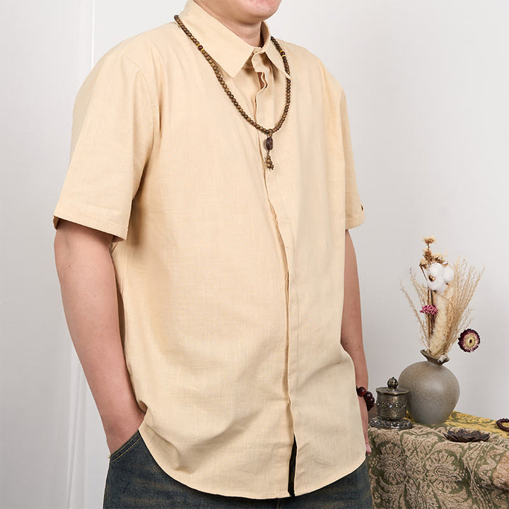 Chemise décontractée en coton et lin à manches courtes et boutons pour homme Buddha Stones - image 7