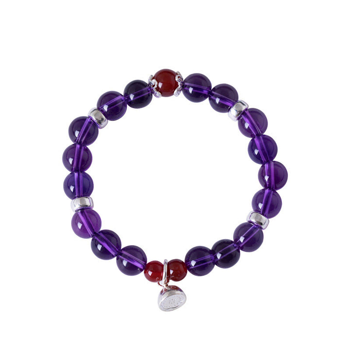 Bracelet Buddha Stones en argent sterling 925 avec améthyste naturelle, agate rouge et lotus positif