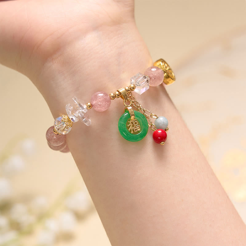 Bracelet rose avec Buddha Stones attirant l'amour et la protection