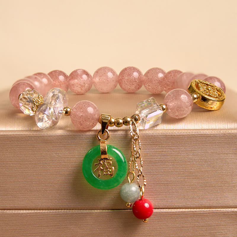 Bracelet rose avec Buddha Stones attirant l'amour et la protection