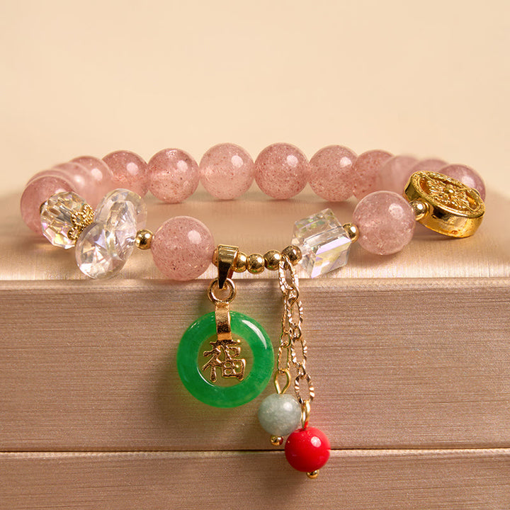 Bracelet rose avec Buddha Stones attirant l'amour et la protection