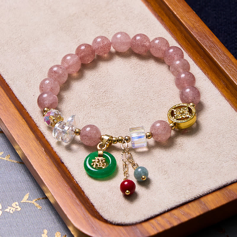 Bracelet rose avec Buddha Stones attirant l'amour et la protection