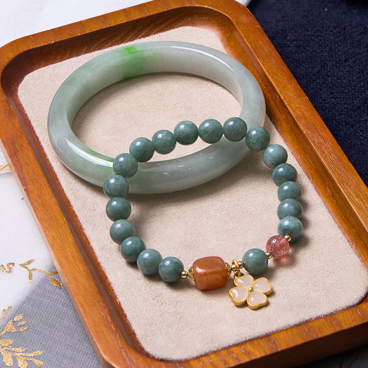Lot de bracelets en jade vert Buddha Stones porte-bonheur