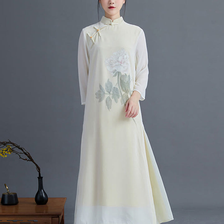 Ensemble de 2 pièces pour femme avec robe mi-longue et jupe en mousseline de soie et motif pivoine Buddha Stones - Robe (Robe seulement) - 2XL(Convient aux tailles US 6 ; UK/AU 10 ; EU 38) - image 5