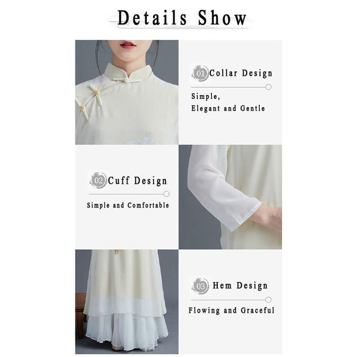 Ensemble de 2 pièces pour femme avec robe mi-longue et jupe en mousseline de soie et motif pivoine Buddha Stones - image 4