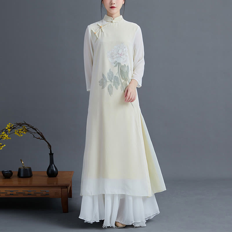 Ensemble de 2 pièces pour femme avec robe mi-longue et jupe en mousseline de soie et motif pivoine Buddha Stones - Robe et jupe - 2XL(convient pour US6 ; UK/AU10 ; EU38) - image 0