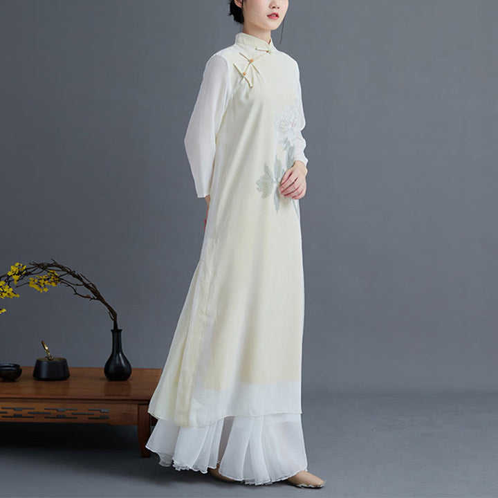Ensemble de 2 pièces pour femme avec robe mi-longue et jupe en mousseline de soie et motif pivoine Buddha Stones - image 3