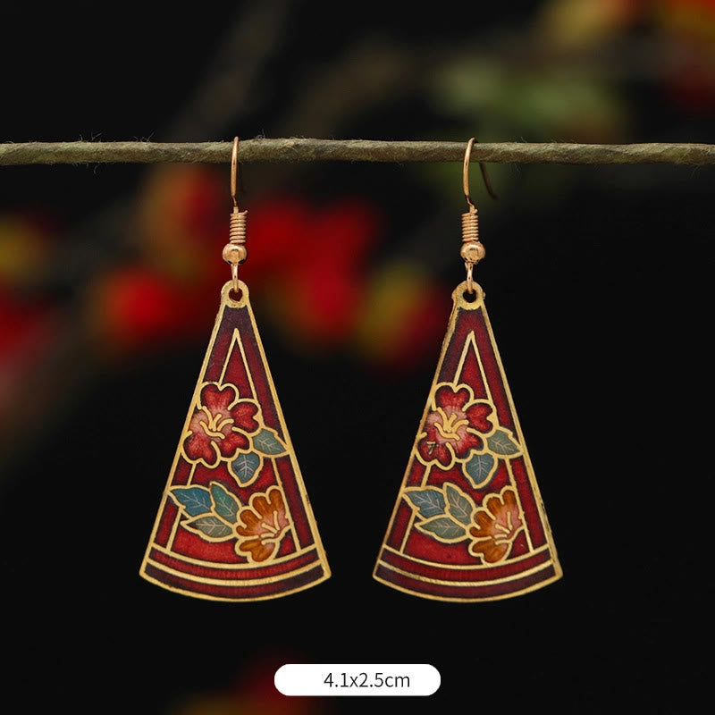 Boucles d'oreilles pendantes en alliage de cuivre avec Buddha Stones, fleur de lotus et papillon - Fleur rouge triangulaire 4,1 x 2,5 cm - image 11