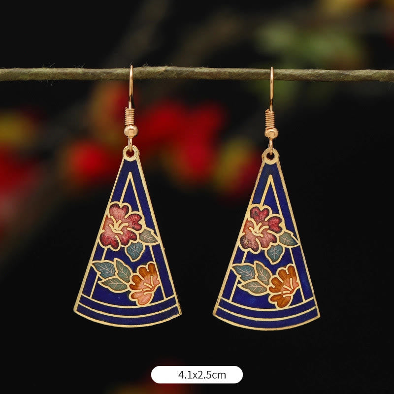 Boucles d'oreilles pendantes en alliage de cuivre avec Buddha Stones, fleur de lotus et papillon - Fleur triangulaire bleue 4,1 x 2,5 cm - image 12