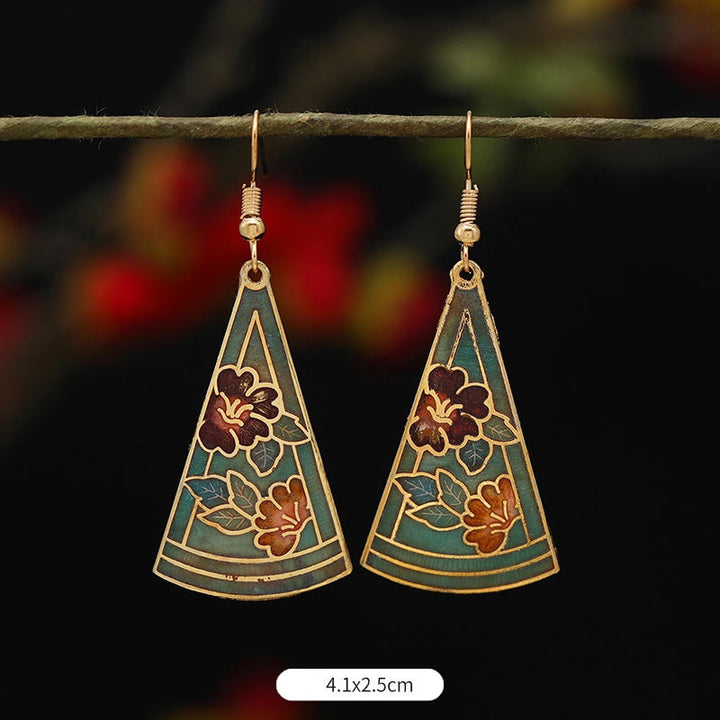 Boucles d'oreilles pendantes en alliage de cuivre avec Buddha Stones, fleur de lotus et papillon - Fleur triangulaire verte 4,1 x 2,5 cm - image 13