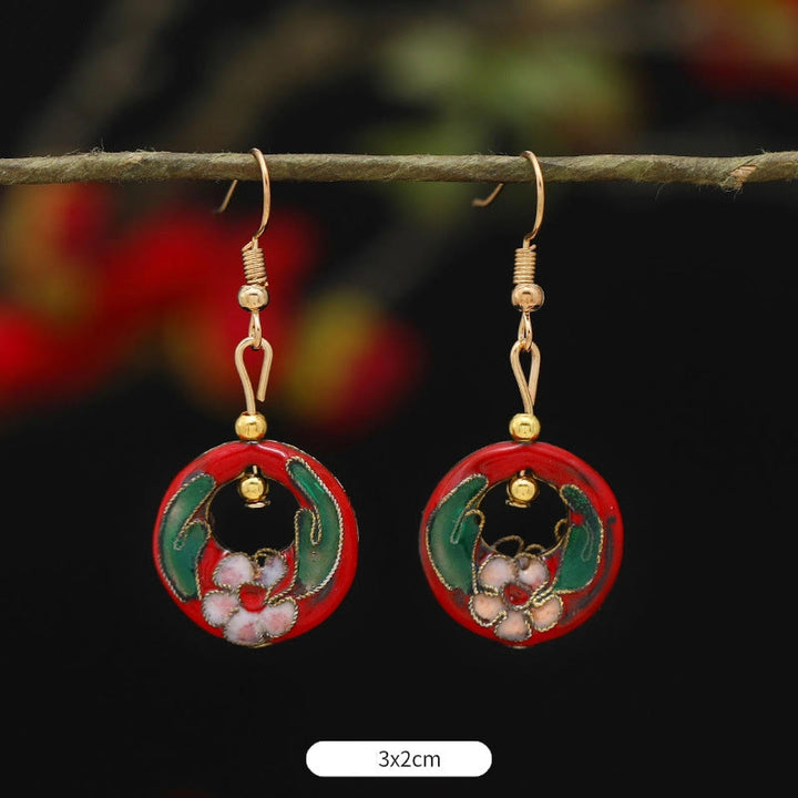 Boucles d'oreilles pendantes en alliage de cuivre avec Buddha Stones, fleur de lotus et papillon - Fleur rouge ronde 3*2cm - image 17