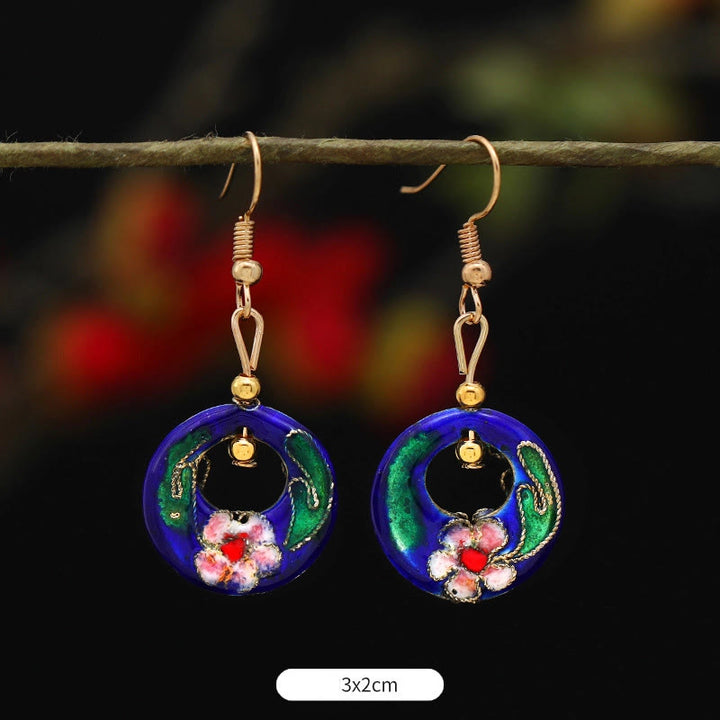 Boucles d'oreilles pendantes en alliage de cuivre avec Buddha Stones, fleur de lotus et papillon - Fleur ronde bleu foncé 3*2cm - image 18