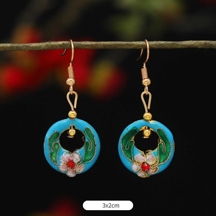 Boucles d'oreilles pendantes en alliage de cuivre avec Buddha Stones, fleur de lotus et papillon - Fleur ronde bleu clair 3*2cm - image 19