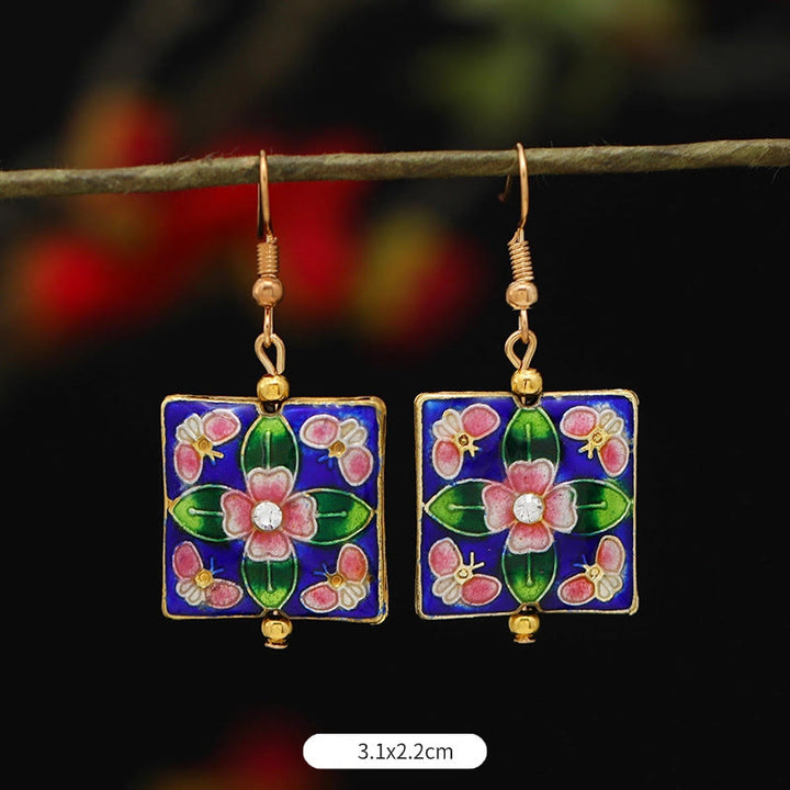 Boucles d'oreilles pendantes en alliage de cuivre avec Buddha Stones, fleur de lotus et papillon - Fleur carrée bleu foncé 3,1 x 2,2 cm - image 25