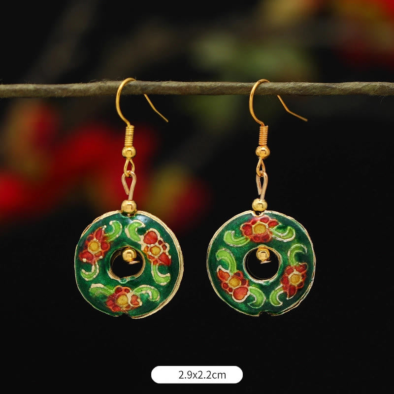 Boucles d'oreilles pendantes en alliage de cuivre avec Buddha Stones, fleur de lotus et papillon - Cercle de fleurs vertes 2,9 x 2,2 cm - image 23