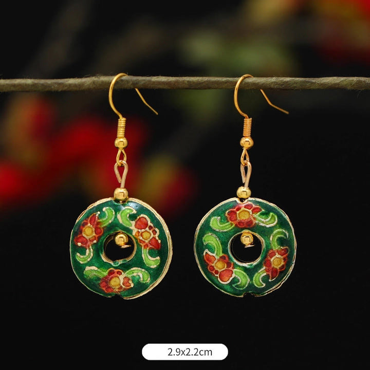 Boucles d'oreilles pendantes en alliage de cuivre avec Buddha Stones, fleur de lotus et papillon - Cercle de fleurs vertes 2,9 x 2,2 cm - image 23