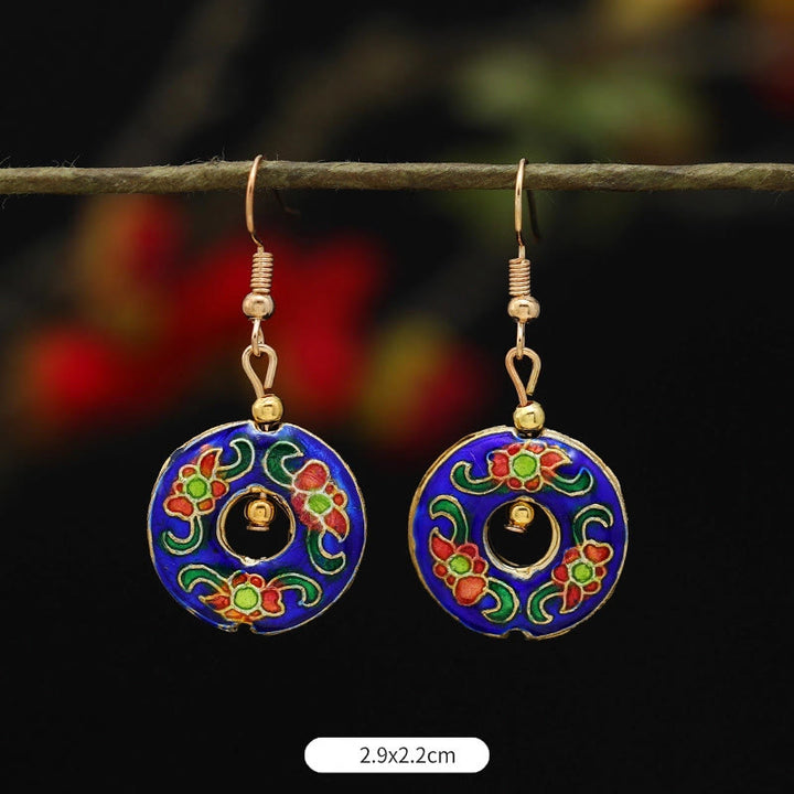 Boucles d'oreilles pendantes en alliage de cuivre avec Buddha Stones, fleur de lotus et papillon - Cercle de fleurs bleu foncé 2,9*2,2 cm - image 22