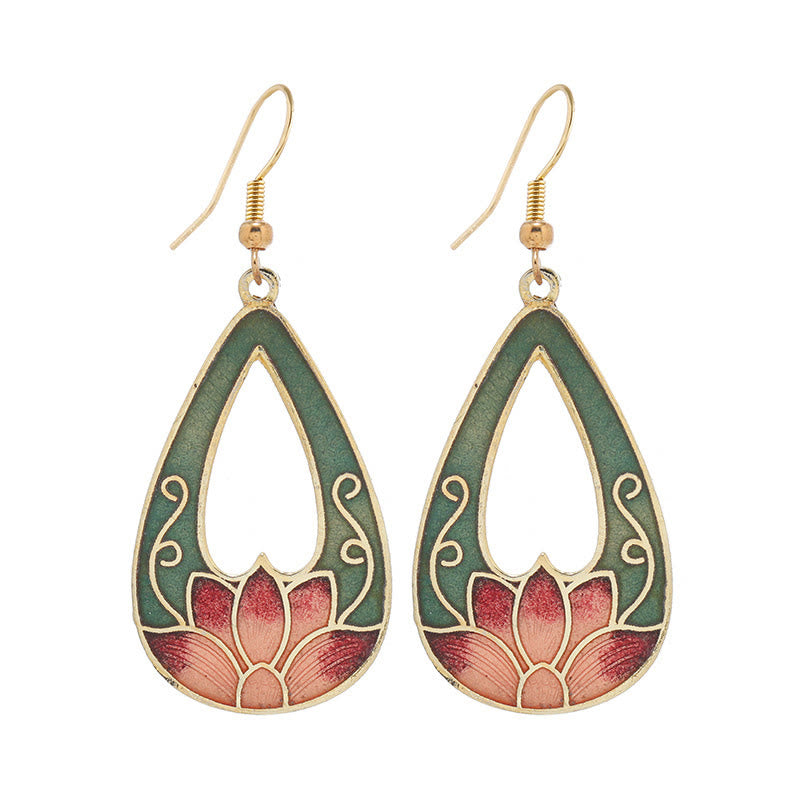 Boucles d'oreilles pendantes en alliage de cuivre avec Buddha Stones, fleur de lotus et papillon