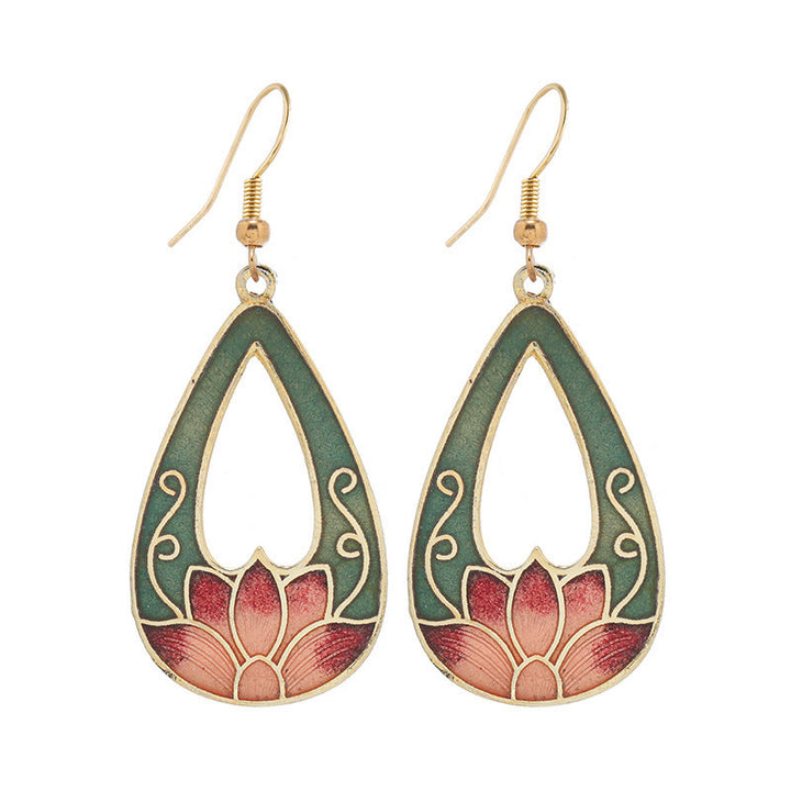 Boucles d'oreilles pendantes en alliage de cuivre avec Buddha Stones, fleur de lotus et papillon