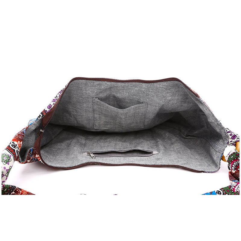 Sac à bandoulière en coton à rayures avec imprimé Buddha Stones