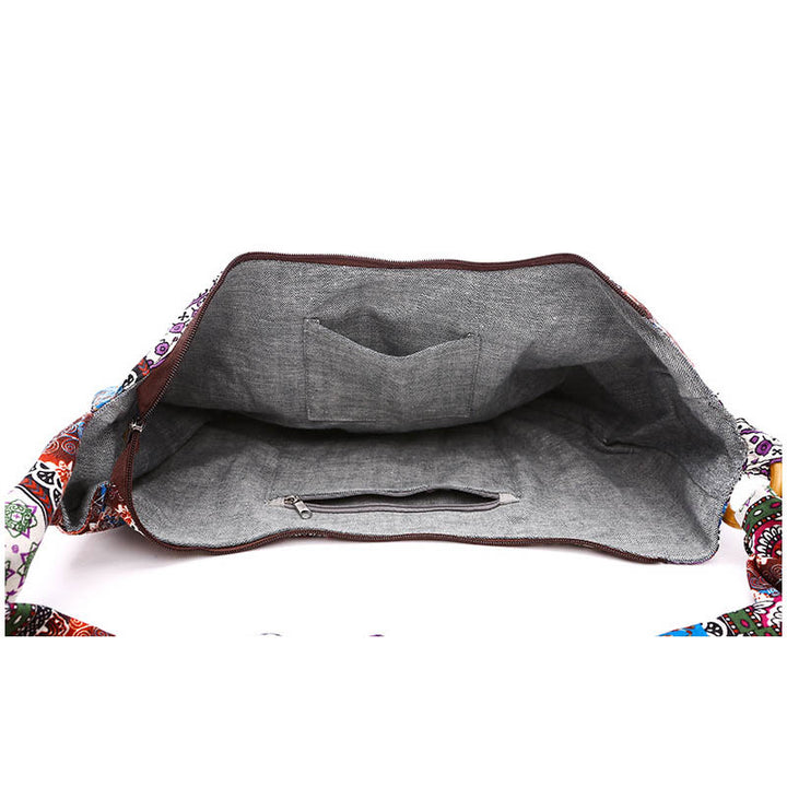 Sac à bandoulière en coton à rayures avec imprimé Buddha Stones