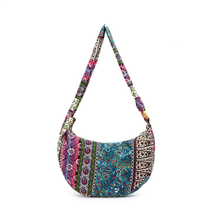 Sac à bandoulière en coton à rayures avec imprimé Buddha Stones