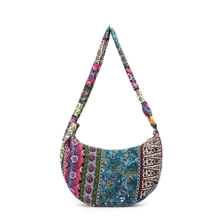 Sac à bandoulière en coton à rayures avec imprimé Buddha Stones