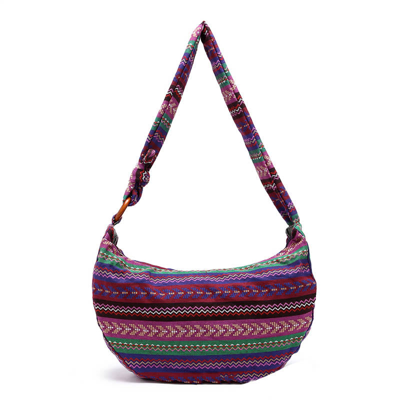 Sac à bandoulière en coton à rayures avec imprimé Buddha Stones