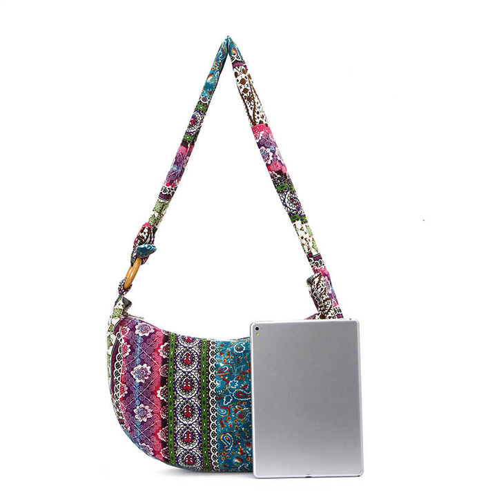 Sac à bandoulière en coton à rayures avec imprimé Buddha Stones