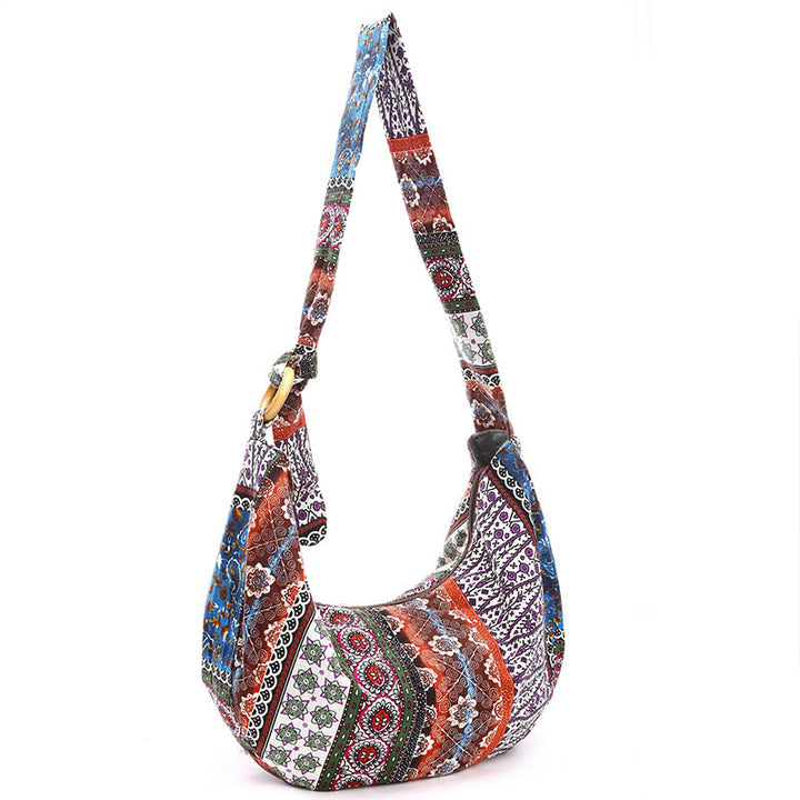 Sac à bandoulière en coton à rayures avec imprimé Buddha Stones