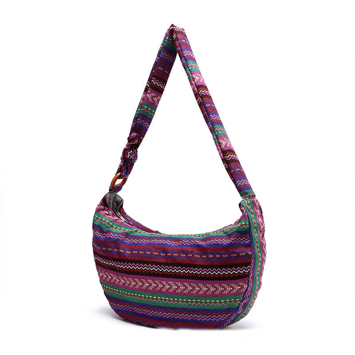 Sac à bandoulière en coton à rayures avec imprimé Buddha Stones