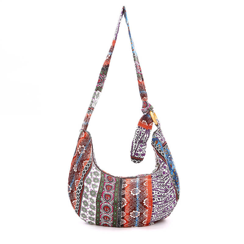Sac à bandoulière en coton à rayures avec imprimé Buddha Stones