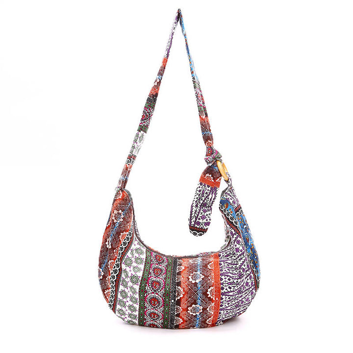 Sac à bandoulière en coton à rayures avec imprimé Buddha Stones