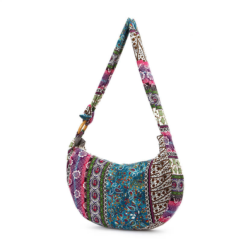 Sac à bandoulière en coton à rayures avec imprimé Buddha Stones