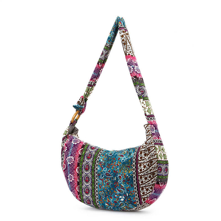 Sac à bandoulière en coton à rayures avec imprimé Buddha Stones