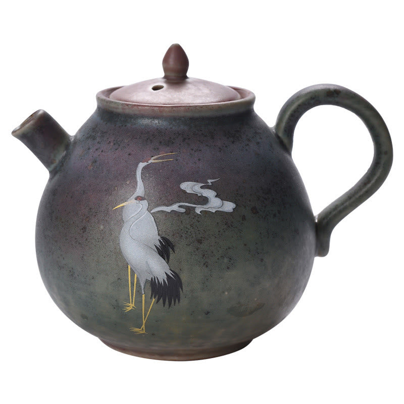 Théière Kung Fu en céramique avec Buddha Stones et grue blanche
