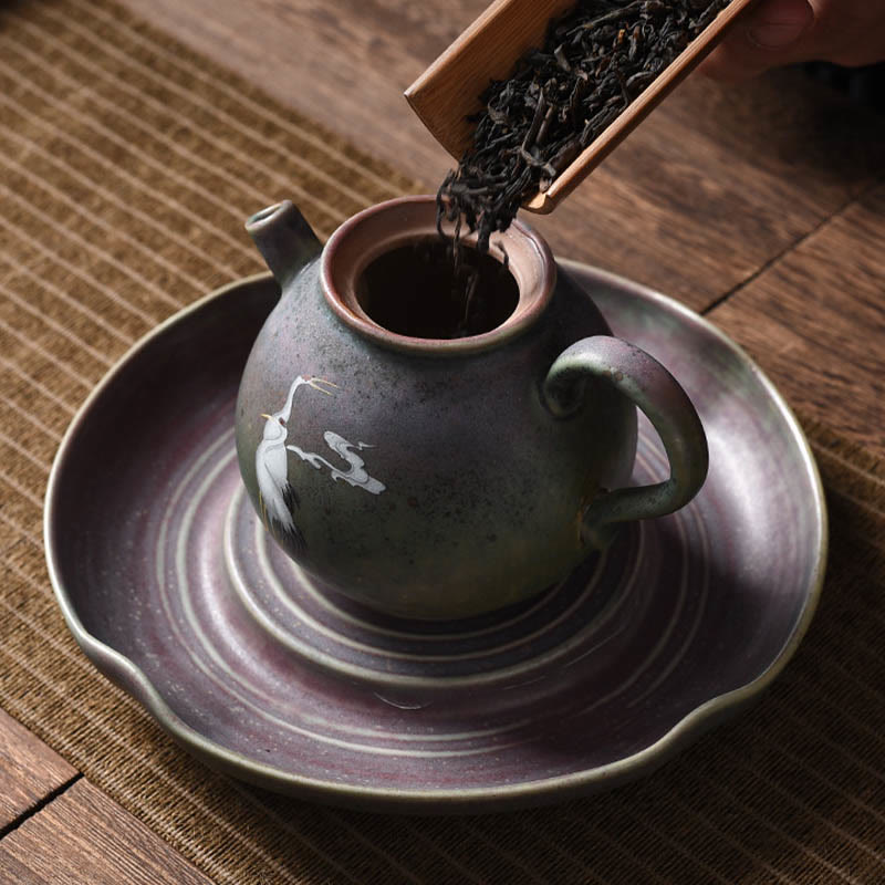 Théière Kung Fu en céramique avec Buddha Stones et grue blanche