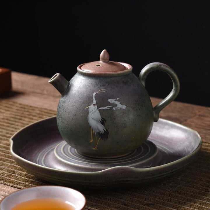 Théière Kung Fu en céramique avec Buddha Stones et grue blanche
