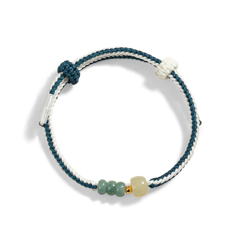Bracelet en corde tressée en argent sterling 925 avec perles de jade Hetian de Buddha Stones