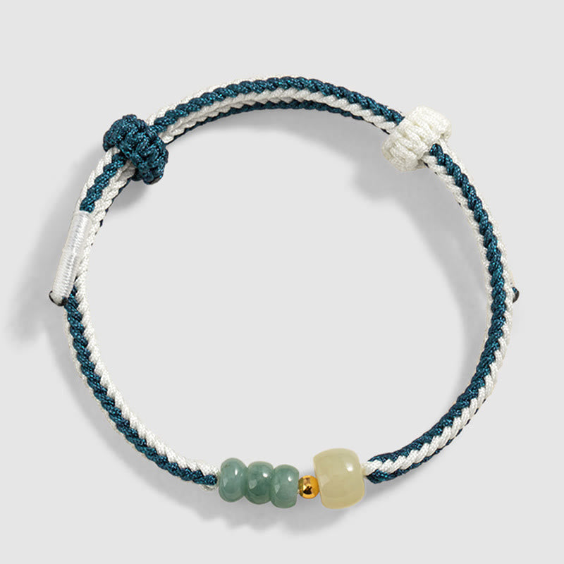 Bracelet en corde tressée en argent sterling 925 avec perles de jade Hetian de Buddha Stones