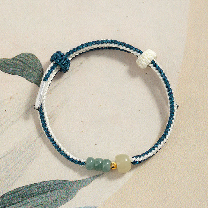 Bracelet en corde tressée en argent sterling 925 avec perles de jade Hetian de Buddha Stones