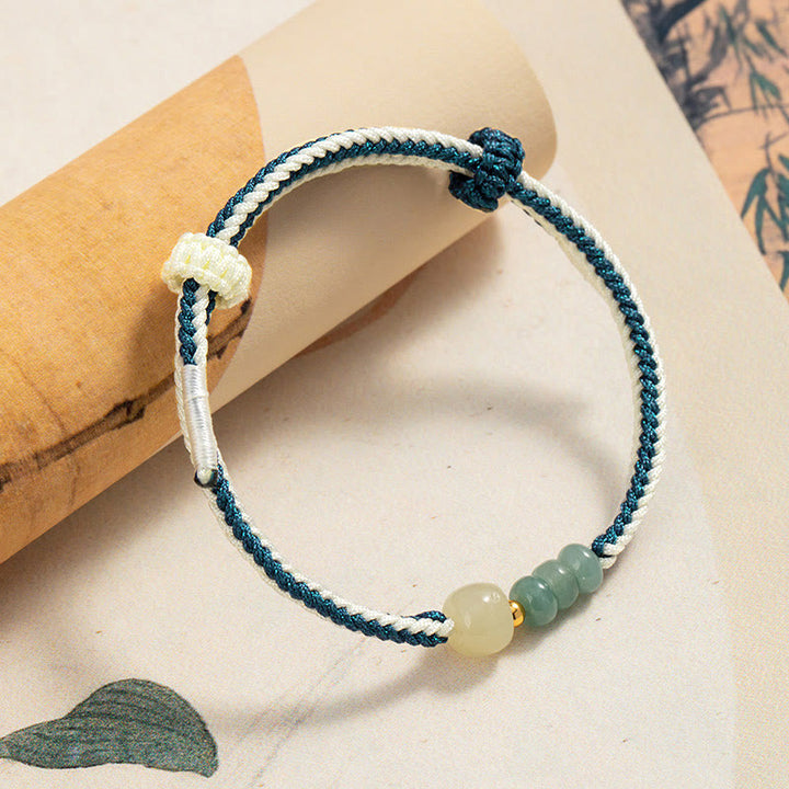 Bracelet en corde tressée en argent sterling 925 avec perles de jade Hetian de Buddha Stones