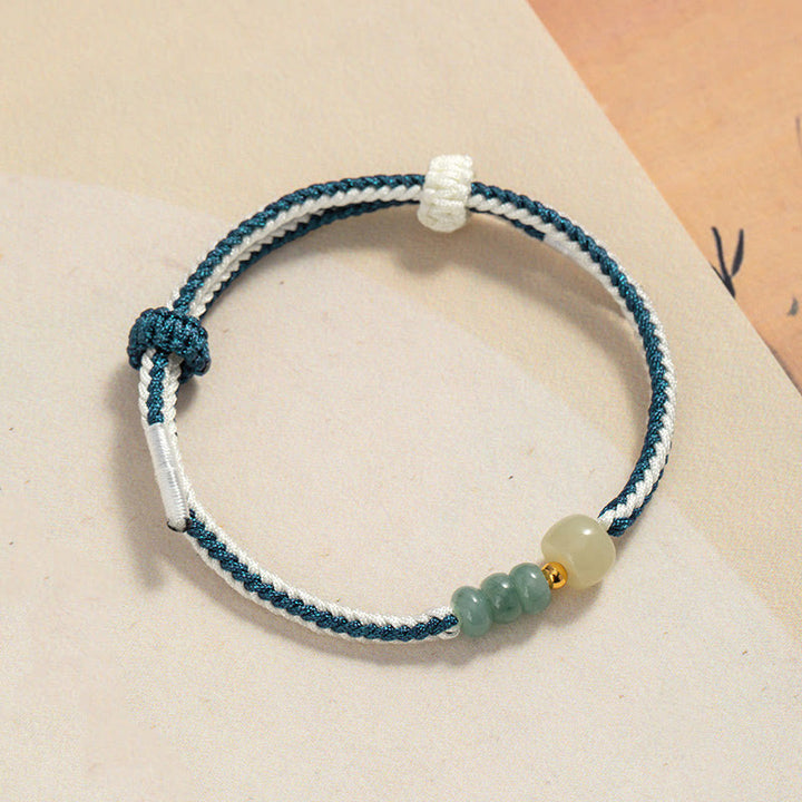 Bracelet en corde tressée en argent sterling 925 avec perles de jade Hetian de Buddha Stones