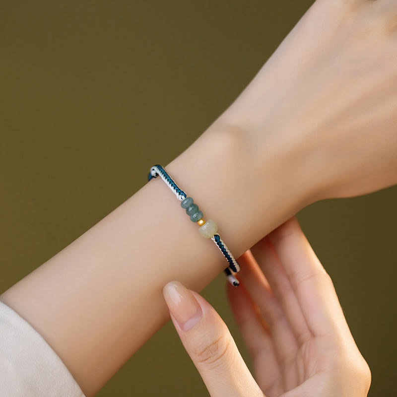 Bracelet en corde tressée en argent sterling 925 avec perles de jade Hetian de Buddha Stones