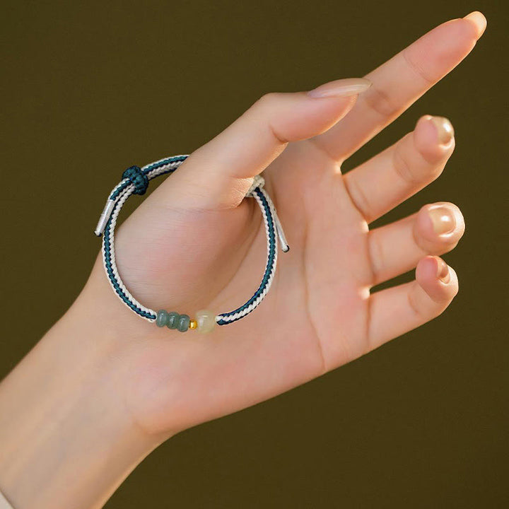Bracelet en corde tressée en argent sterling 925 avec perles de jade Hetian de Buddha Stones