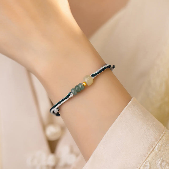 Bracelet en corde tressée en argent sterling 925 avec perles de jade Hetian de Buddha Stones