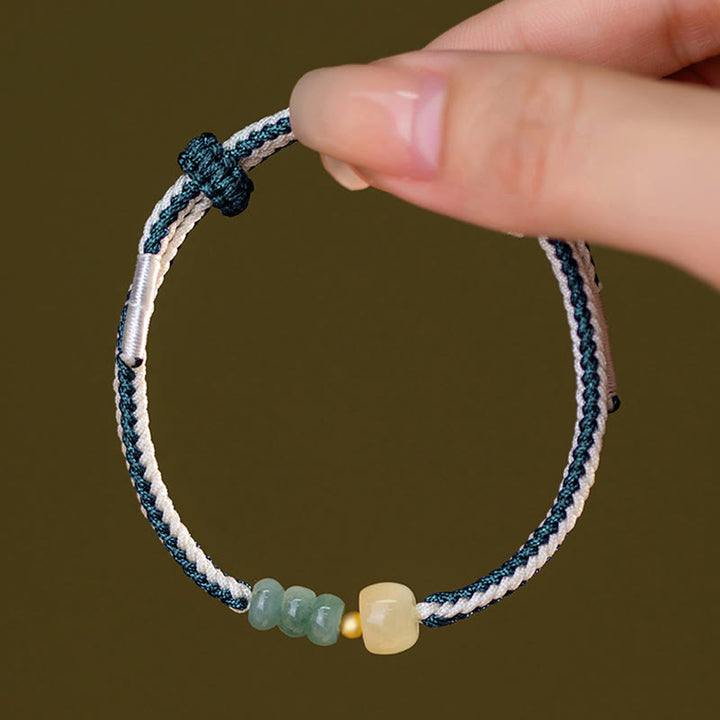 Bracelet en corde tressée en argent sterling 925 avec perles de jade Hetian de Buddha Stones